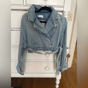 Zara Light Blue Cropped Jean Jacket